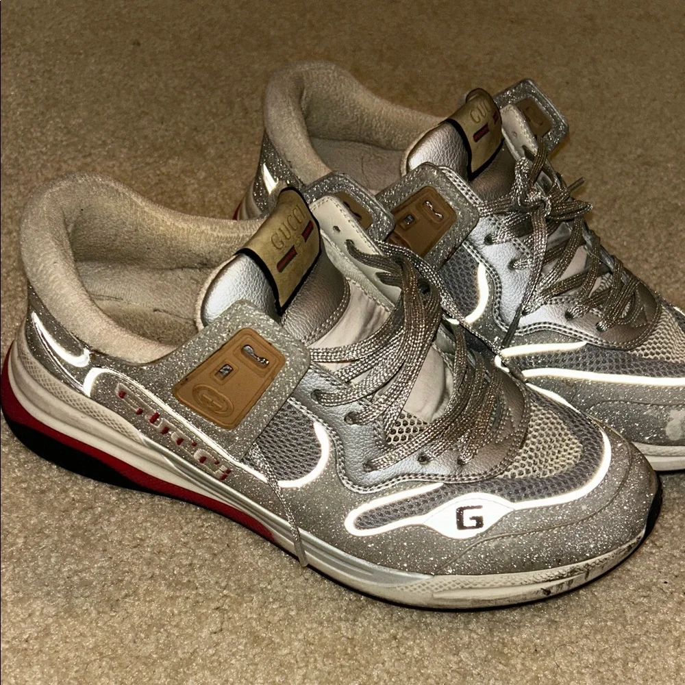 Gucci Ultra Pace Glitter Extravagent Silver and Gray Lightup Sneakers